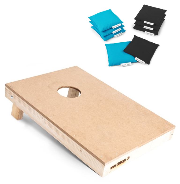 Cornhole Spielset 1 Profi Board mit 8 Freizeit Bags für den